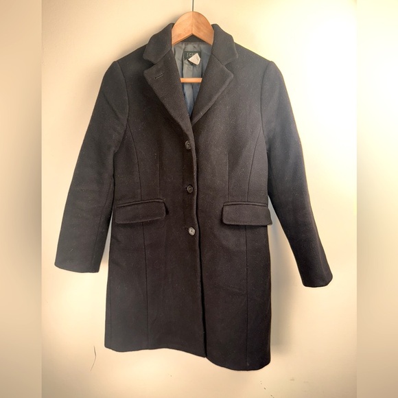 J. Crew Wool Cashmere Lined Mid-Length Black Coat Size 2 Petite Soft - Picture 1 of 10